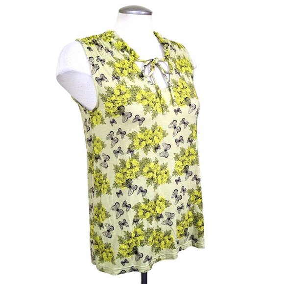 Womens Blouse Tank Top Butterfly Print Size S Yellow Sleeveless Carolina Belle - Picture 6 of 8